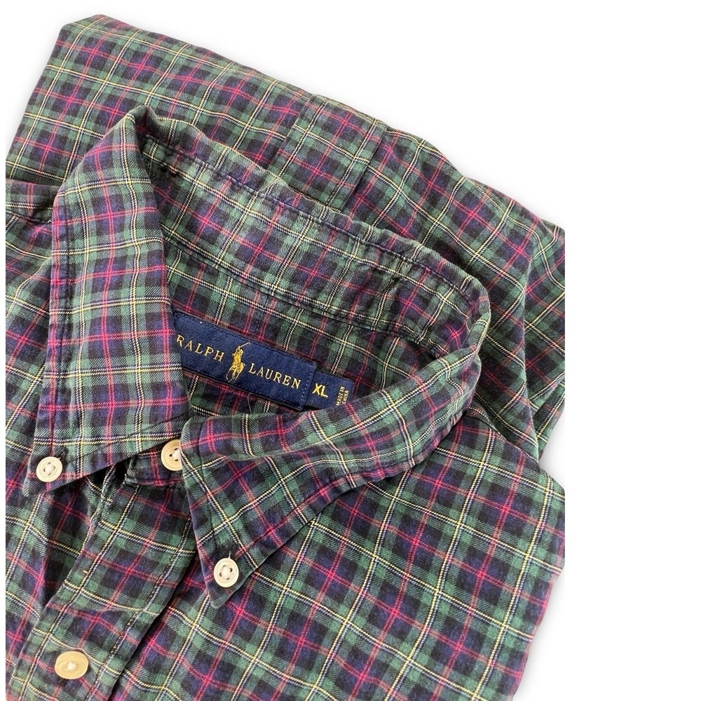 Ralph Lauren Button Down Shirt Mens XL Green Plaid Long Sleeve Cotton